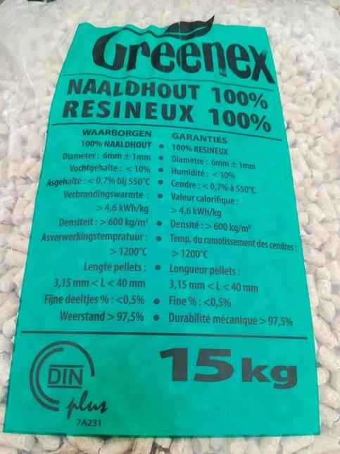 Houtpellets greenex 15kg - 100% belgisch naaldhout per zak - afbeelding 2
