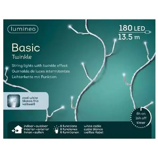 Basic twinkle lights 180L 13,5m - wit/koel wit - afbeelding 2