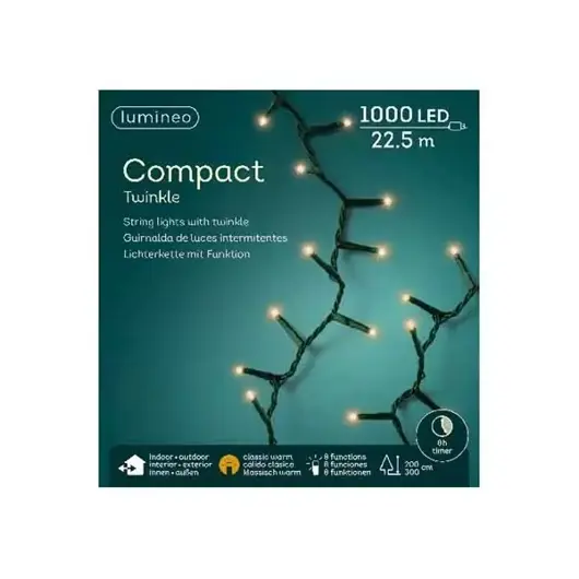 Compact twinkle lights 1000L 22,5m - klassiek warm - afbeelding 2