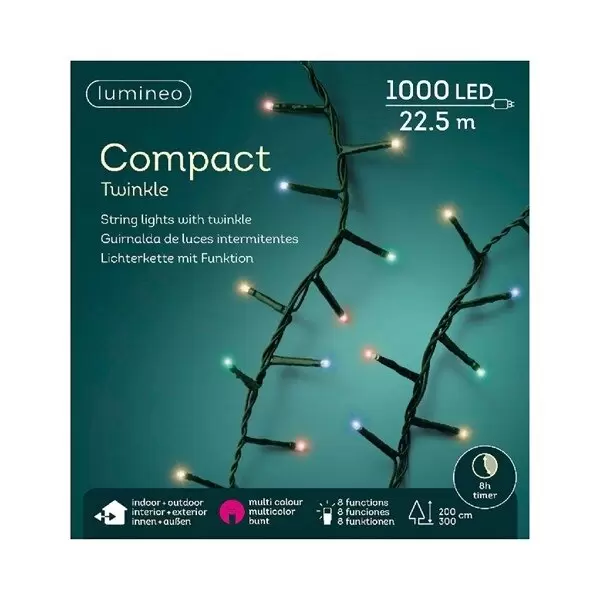 Compact twinkle lights 1000L 22,5m - multi color - afbeelding 2
