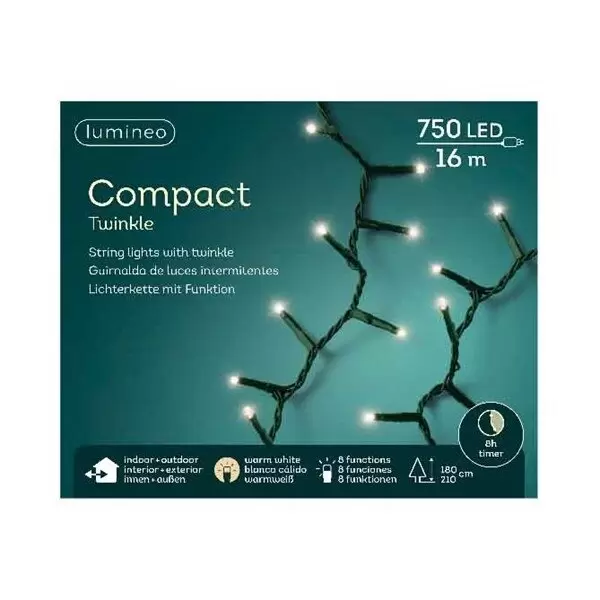 Compact twinkle lights 750L 16m - warm wit - afbeelding 2