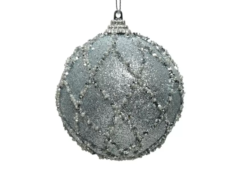 kerstbal foam glitter met dessin Ø 8 cm - winterlucht