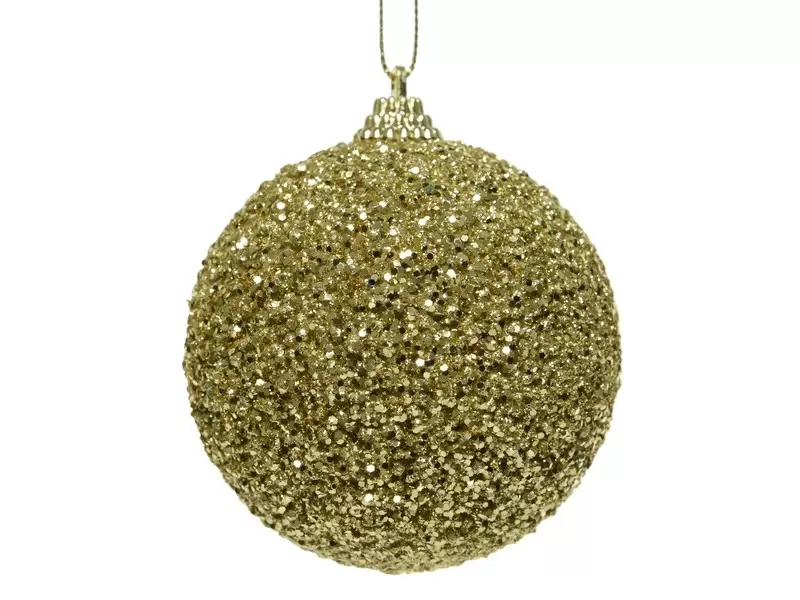 kerstbal foam glitter met kralen Ø 8 cm - licht goud