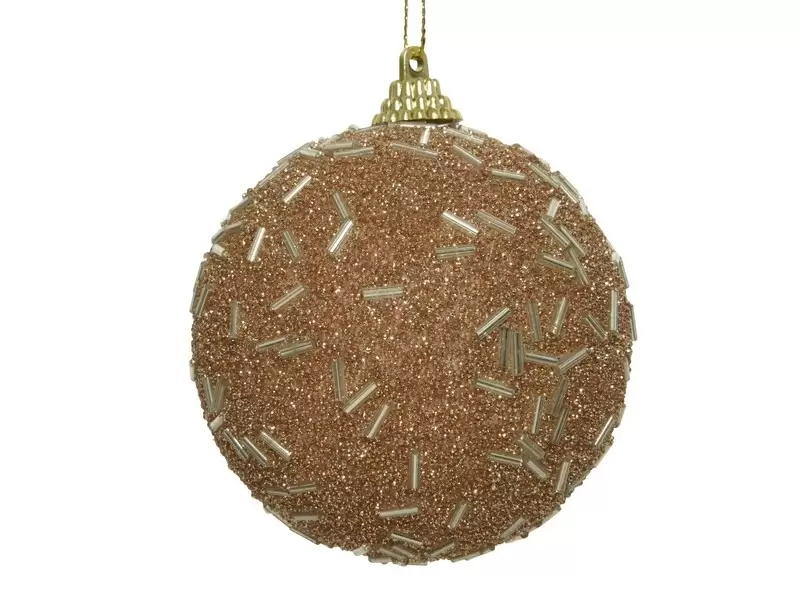 kerstbal foam met glitter stukjes Ø 8 cm - camel bruin