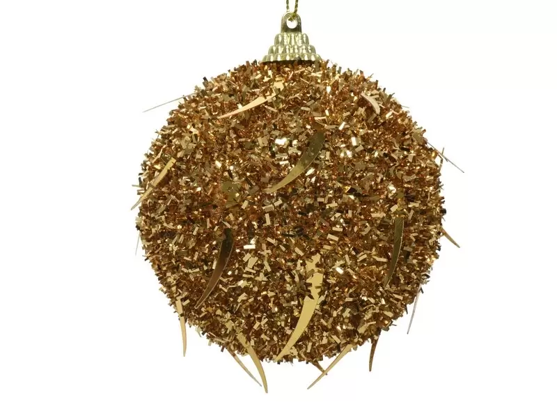 kerstbal foam met lametta paillet Ø 8 cm - licht goud