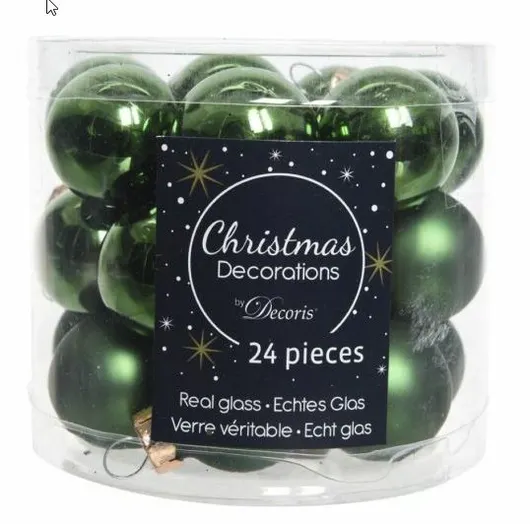 Kerstbal glas d2.5cm d.groen 24st