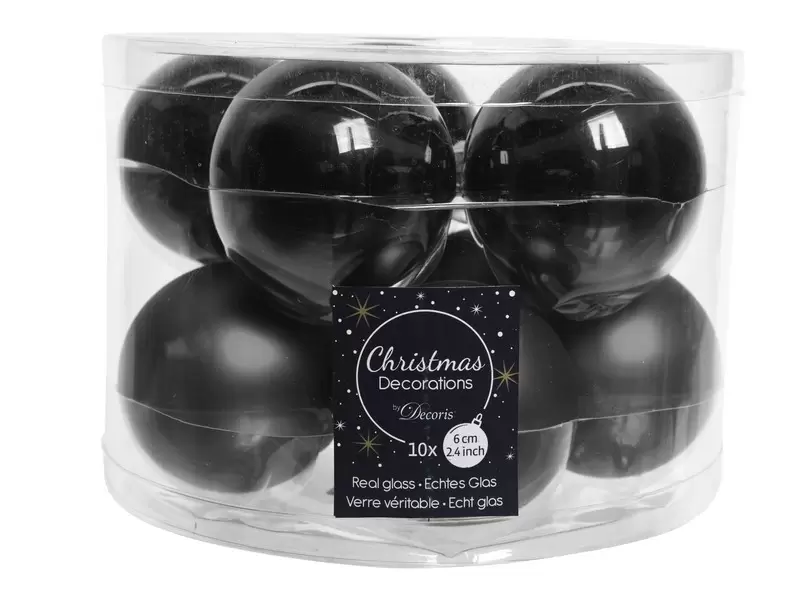kerstbal glas glans-mat Ø 6 cm - zwart