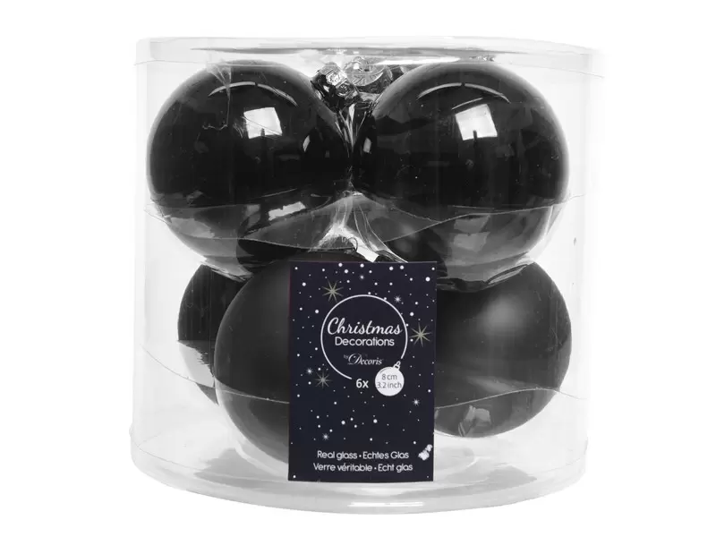 kerstbal glas glans-mat Ø 8 cm - zwart