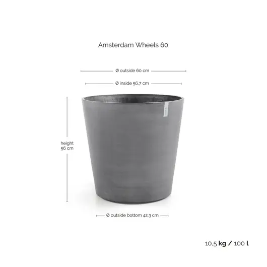 Pot amsterdam + wieltjes d60cm grijs - afbeelding 1