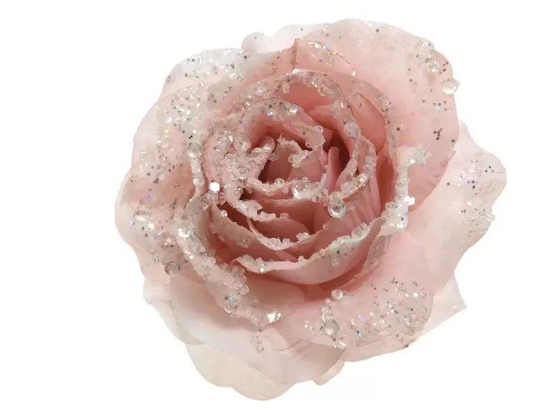 roos met glitter op clip - poederroze