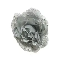 roos met glitter op clip - zilver