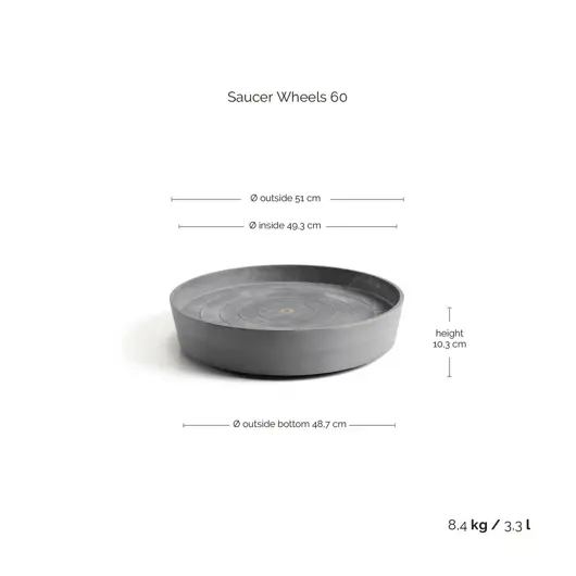 Schaal met wieltjes d60cm grijs - afbeelding 1
